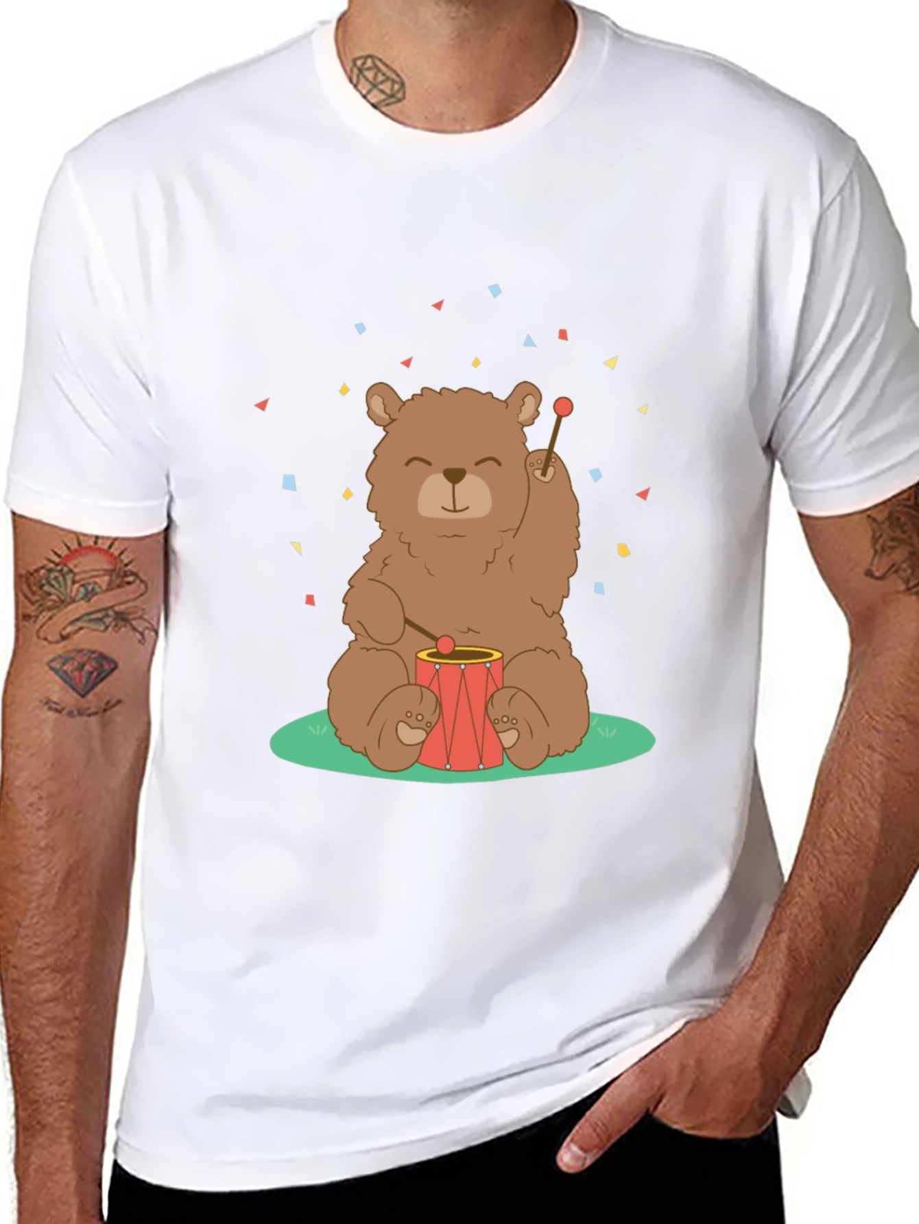 Black Bear Drummer Graphic T-Shirt - Black Cotton Tee view 8