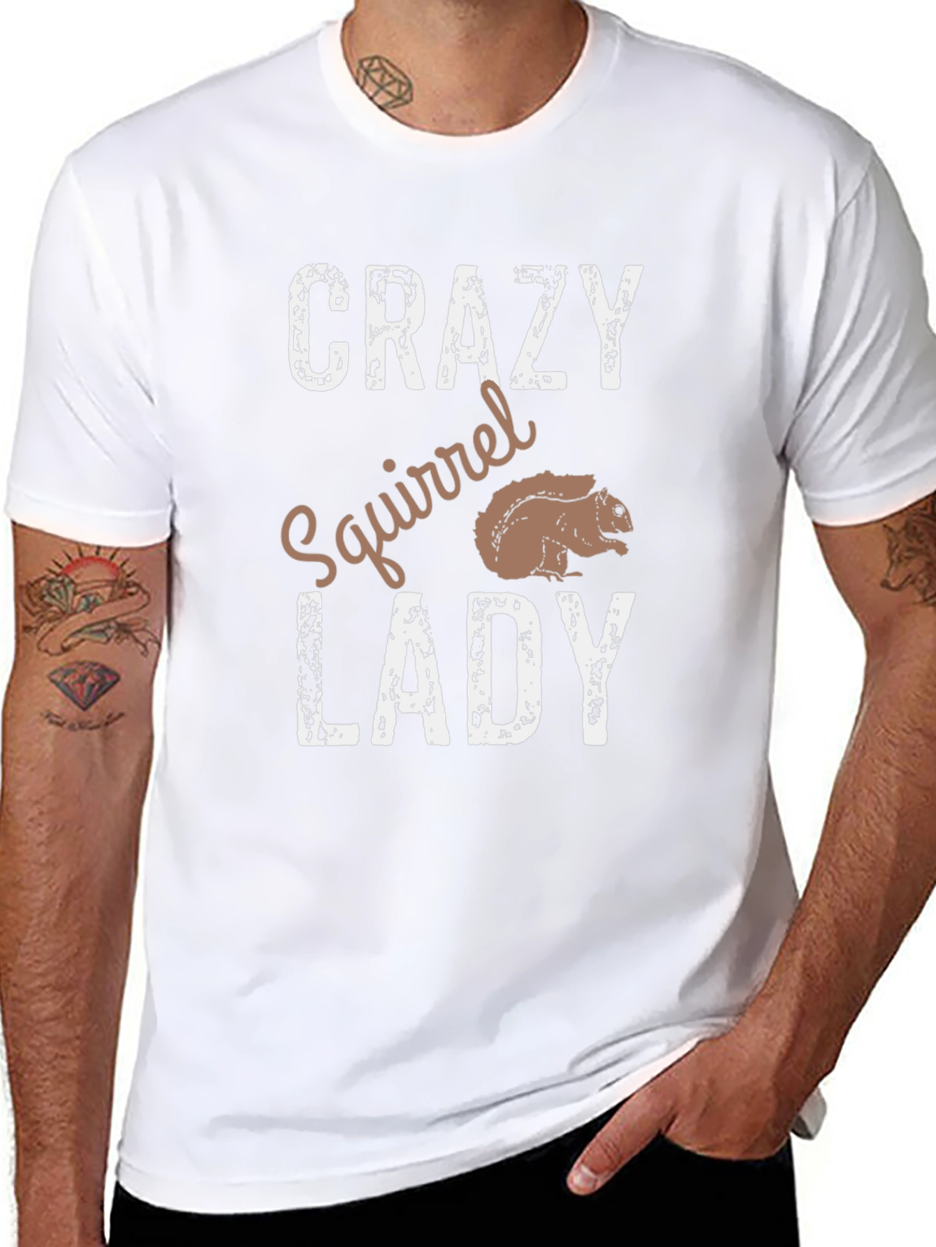Black Crazy Squirrel Lady T-Shirt - Novelty Graphic Tee view 8