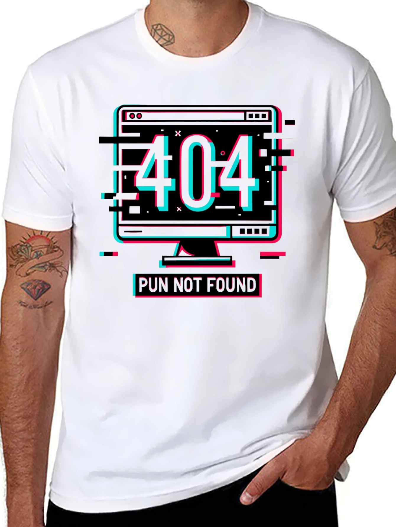 Black 404 Pun Not Found Graphic Tee - Humor Shirt view 8