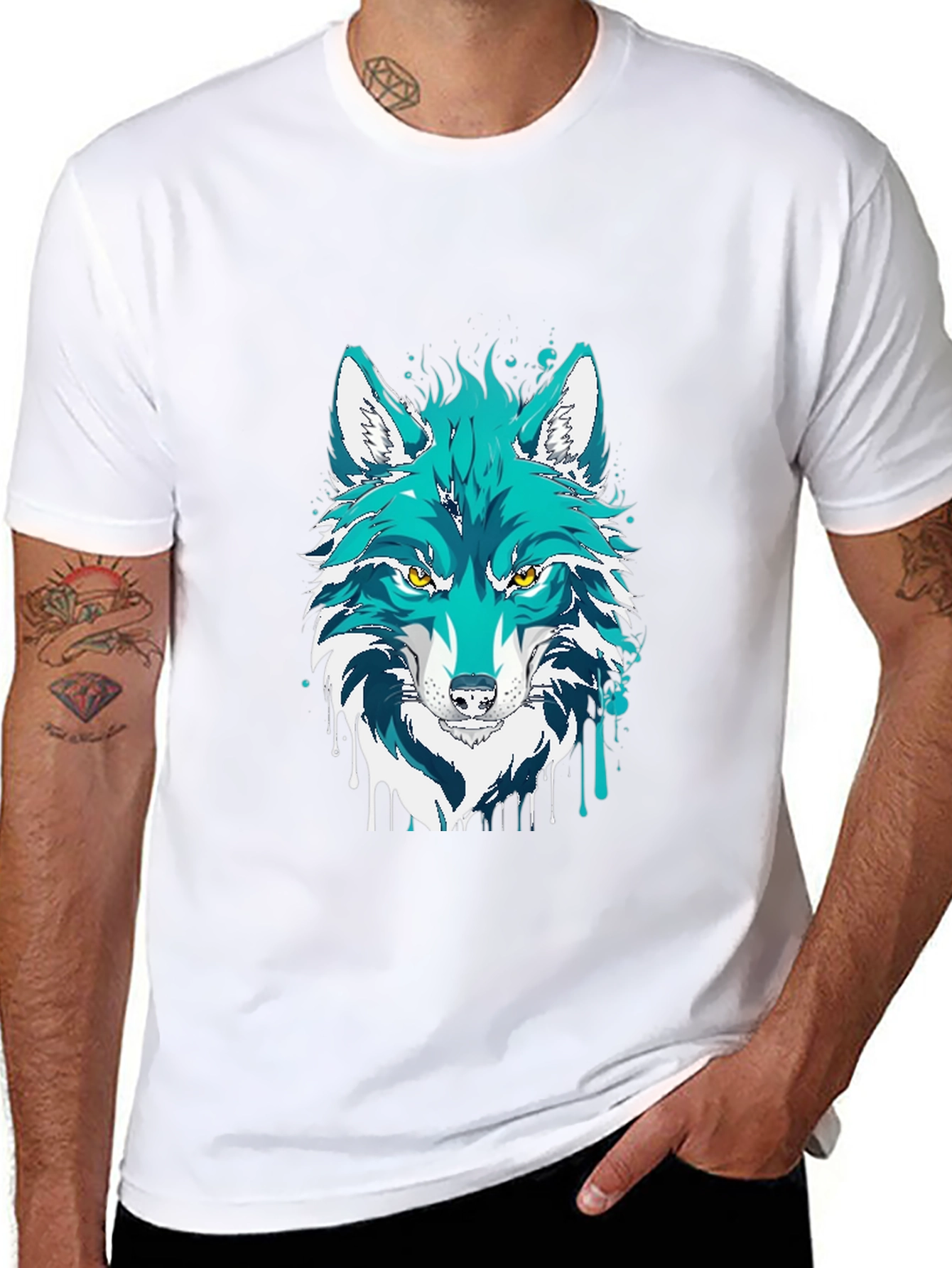 Black Wolf Graphic Print Black T-Shirt view 8