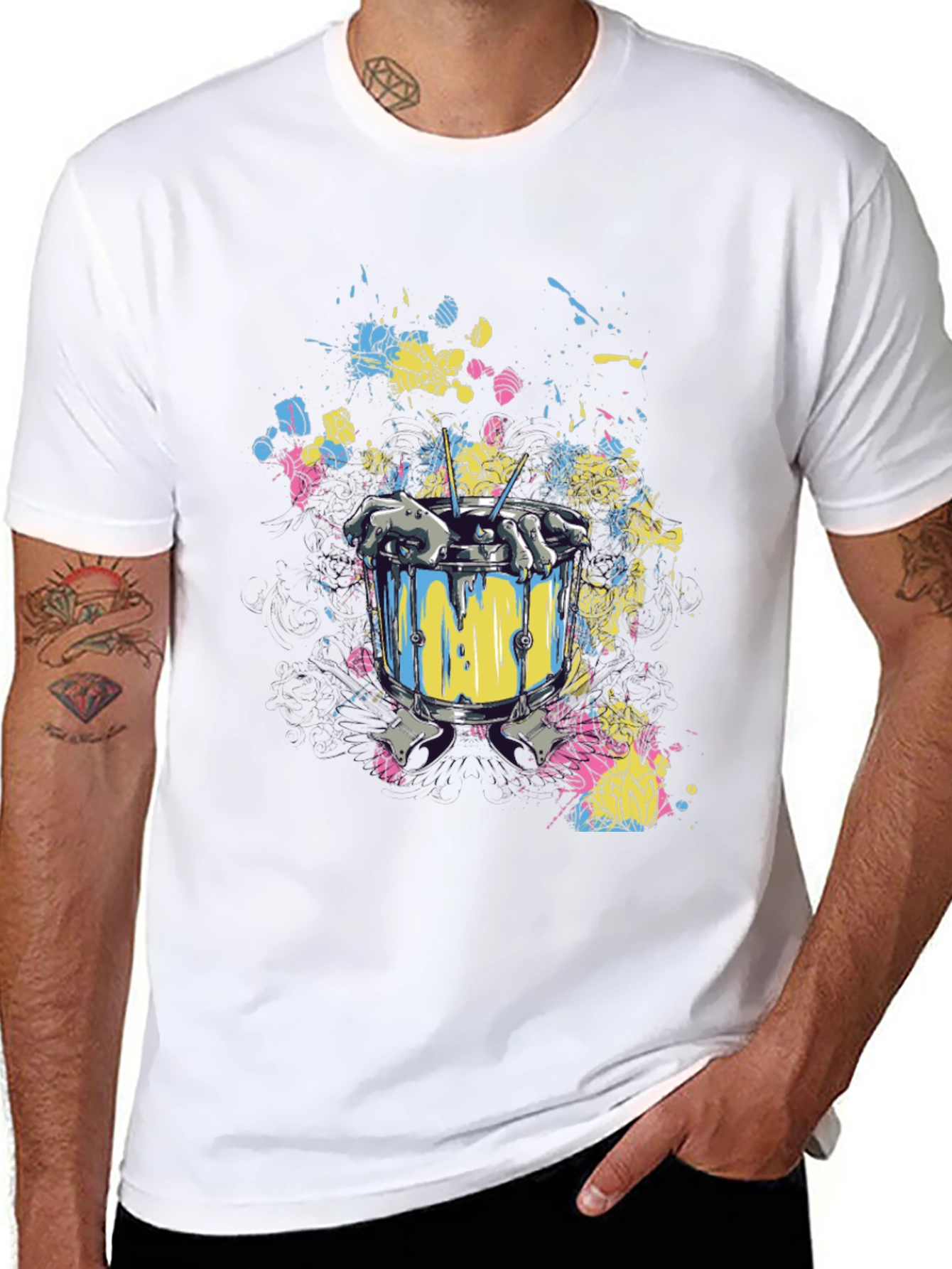 Black Drum Set Splatter Art Black T-Shirt view 8