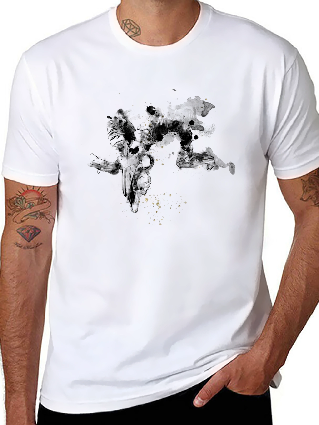 Black Abstract Graphic Print Crew Neck T-Shirt view 8
