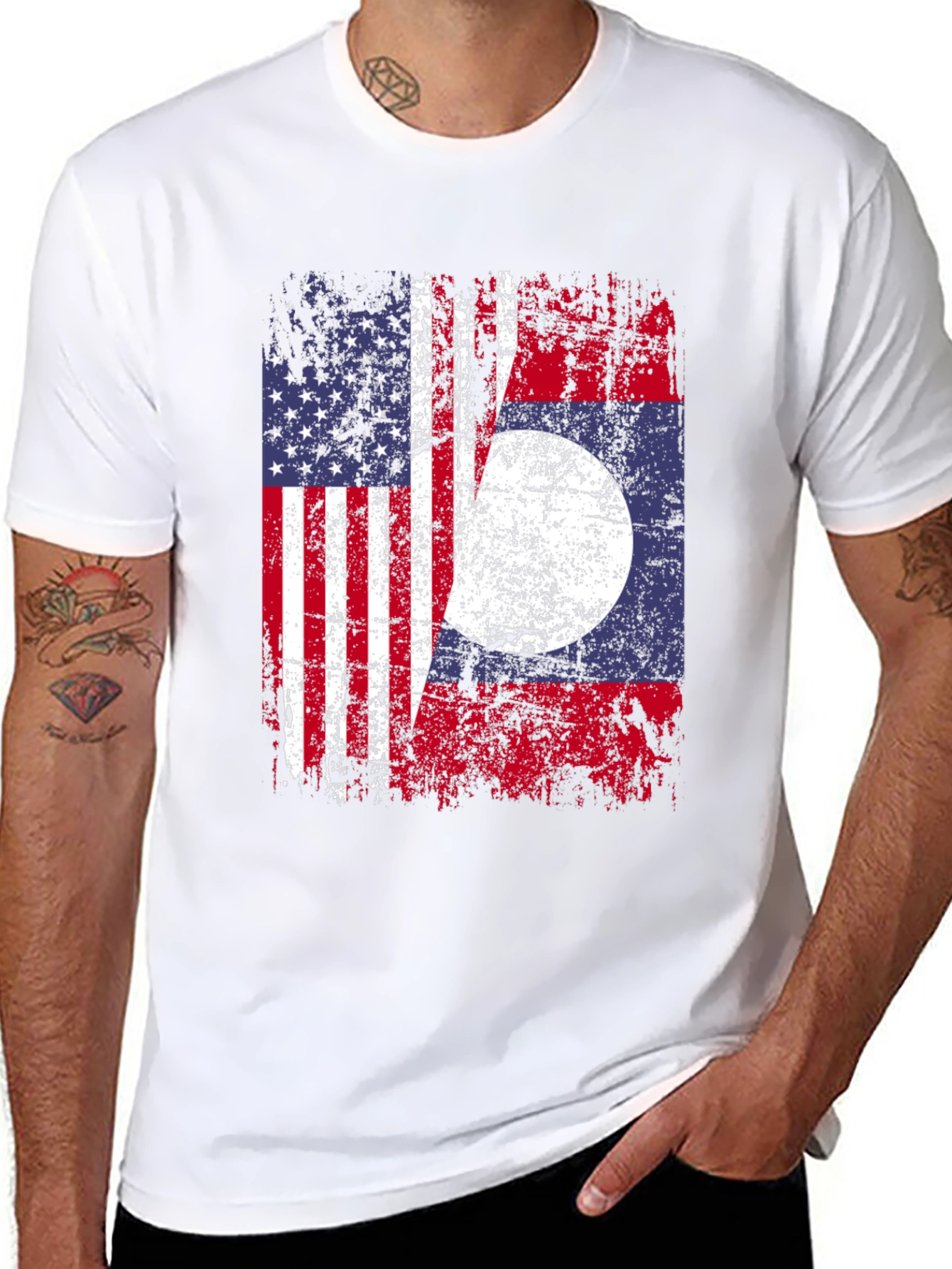 Black USA Laos Flag T-Shirt, Patriotic Tee view 8