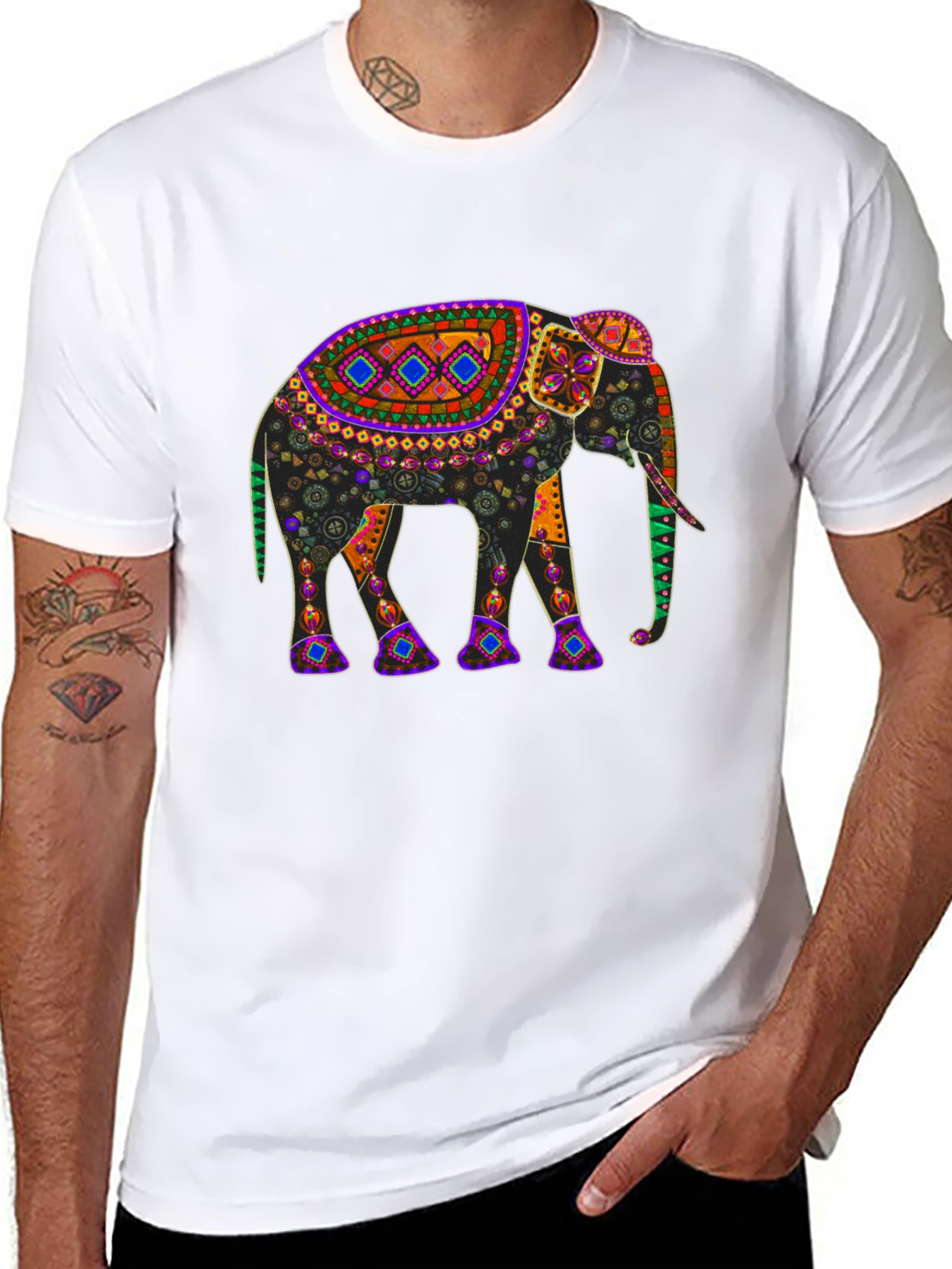 Black Elephant Print T-Shirt: Unique Colorful Design view 8