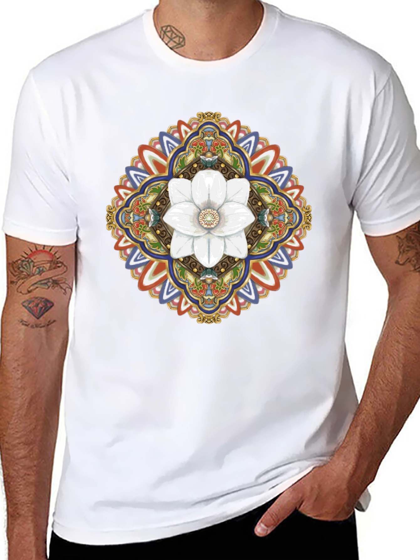 Black Floral Mandala Graphic T-Shirt - Black view 8
