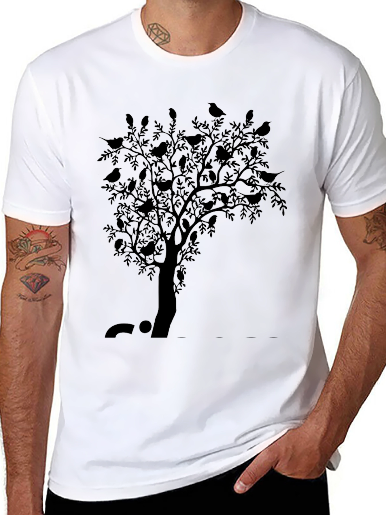 Black Men's Black Bird Tree Graphic Tee view 8