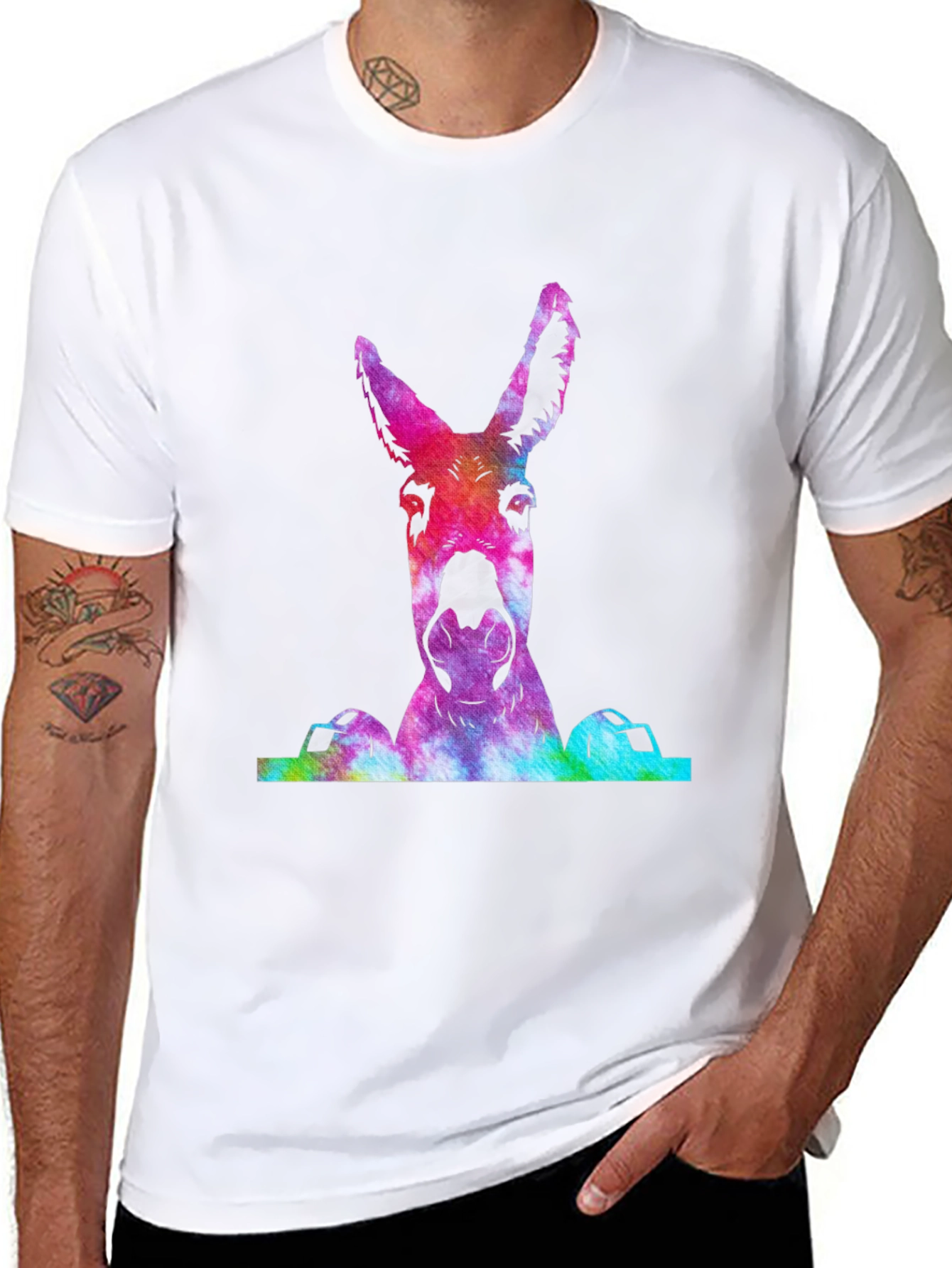 Black Colorful Tie-Dye Donkey Graphic T-Shirt view 8