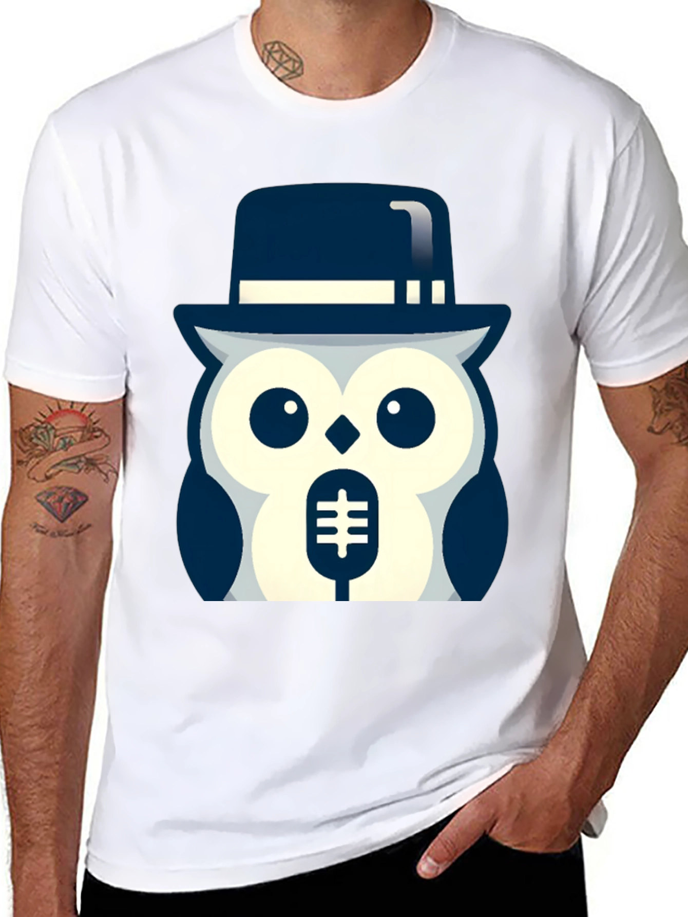 Black Owl in Hat Graphic T-Shirt - Black view 8