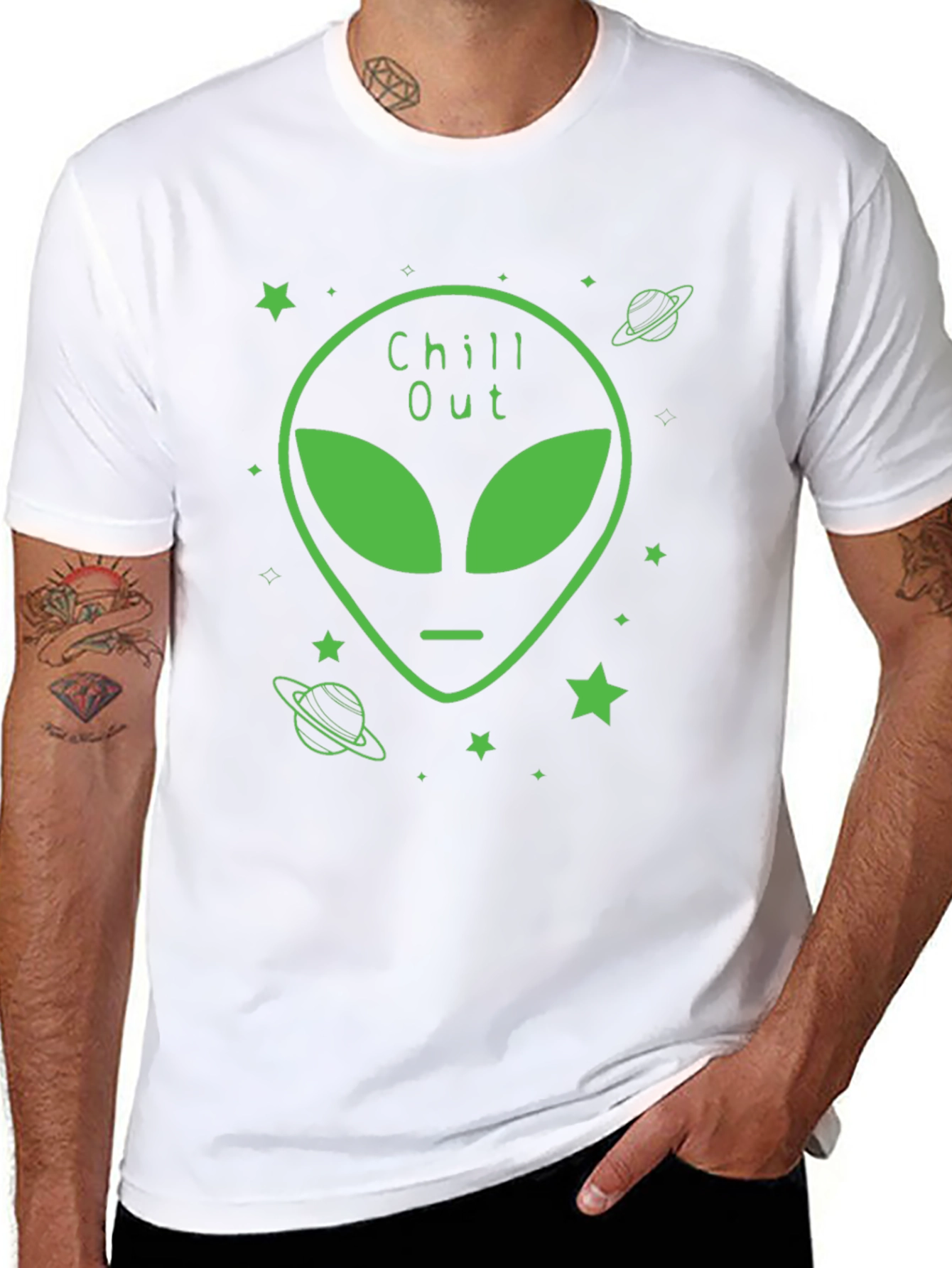 Black Chill Out Alien Graphic Black T-Shirt view 8