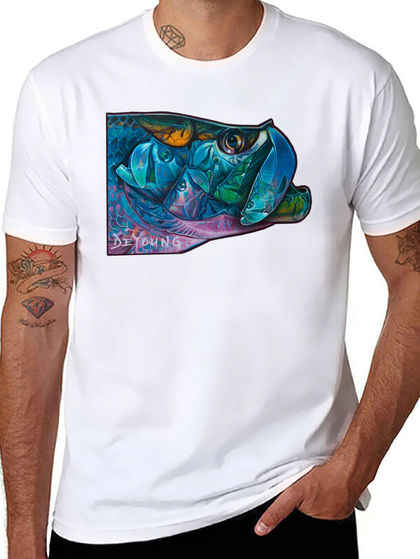 Black Vibrant Fish Graphic Black T-Shirt view 8