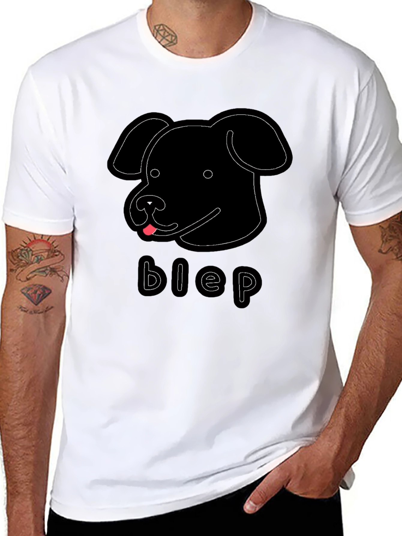 Black Blep Dog Graphic Tee - Men's Black T-Shirt view 8