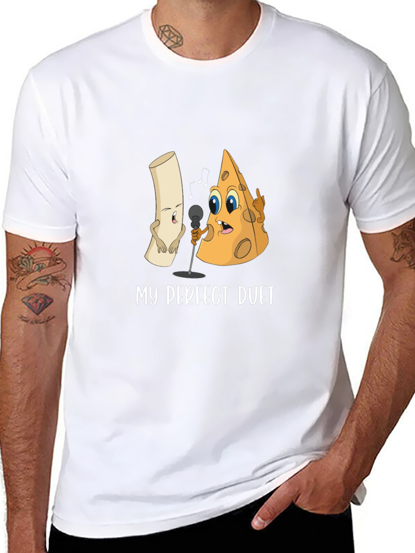 Black My Perfect Duet T-Shirt: Cheese and Macaroni Cartoon Tee view 8