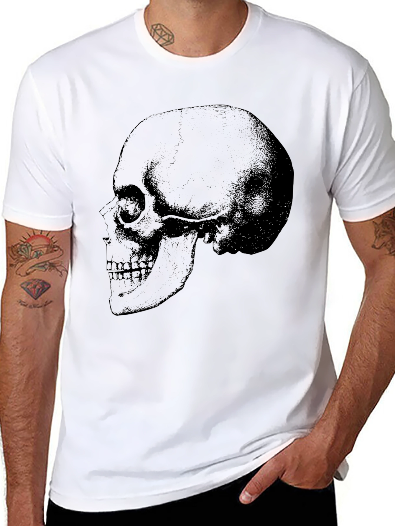 Black Skull Graphic Tee - Men's Black Cotton T-Shirt view 8
