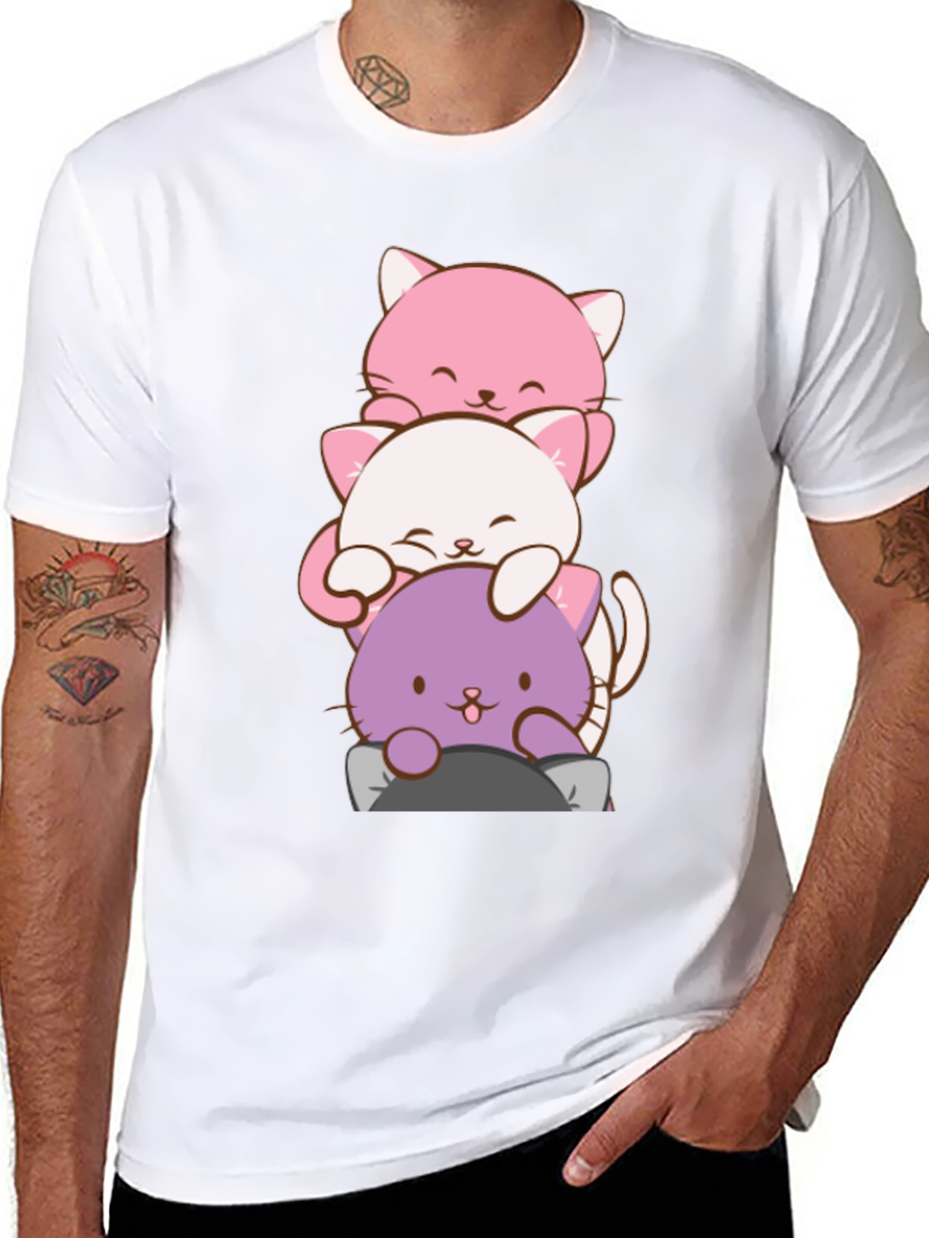Cute Cat Stack T-Shirt - Kawaii Anime Style - 8