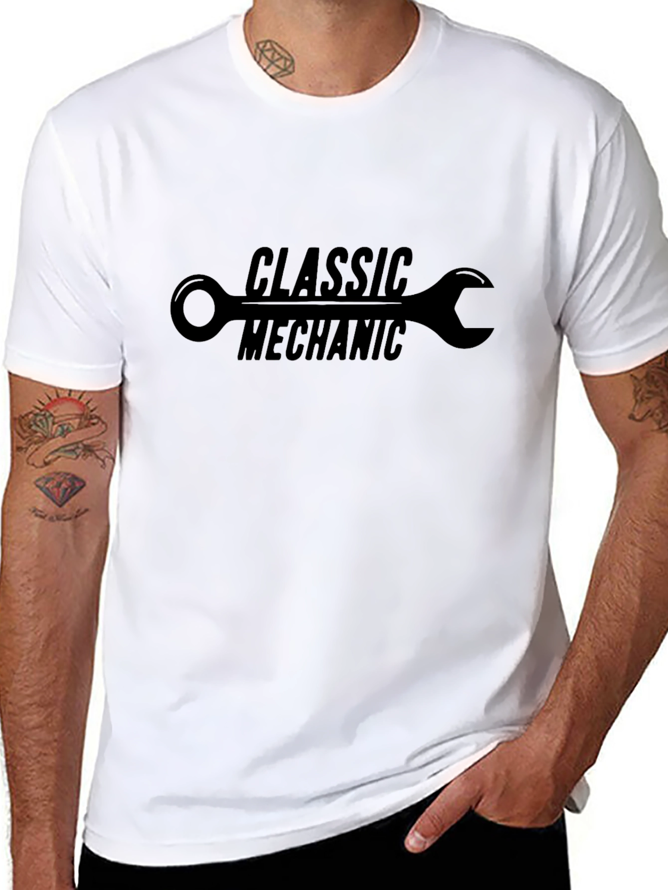 Black Classic Mechanic T-Shirt - Wrench Design view 8