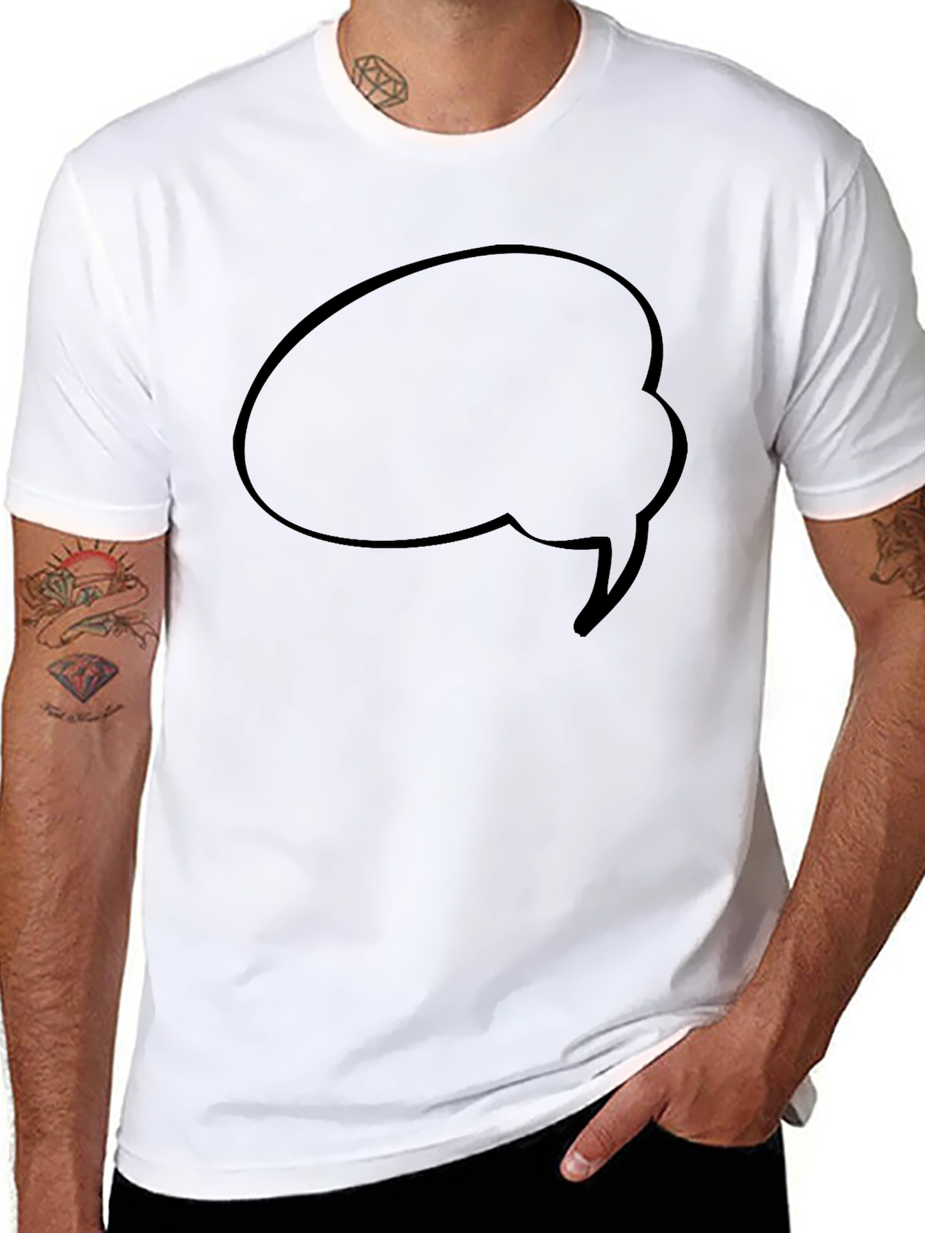 Black Men's Black T-Shirt with Speech Bubble Graphic view 8