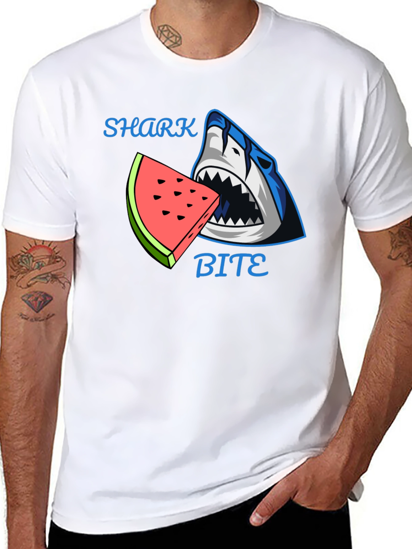 Black Shark Bite Watermelon Graphic Tee - Unique Design view 8