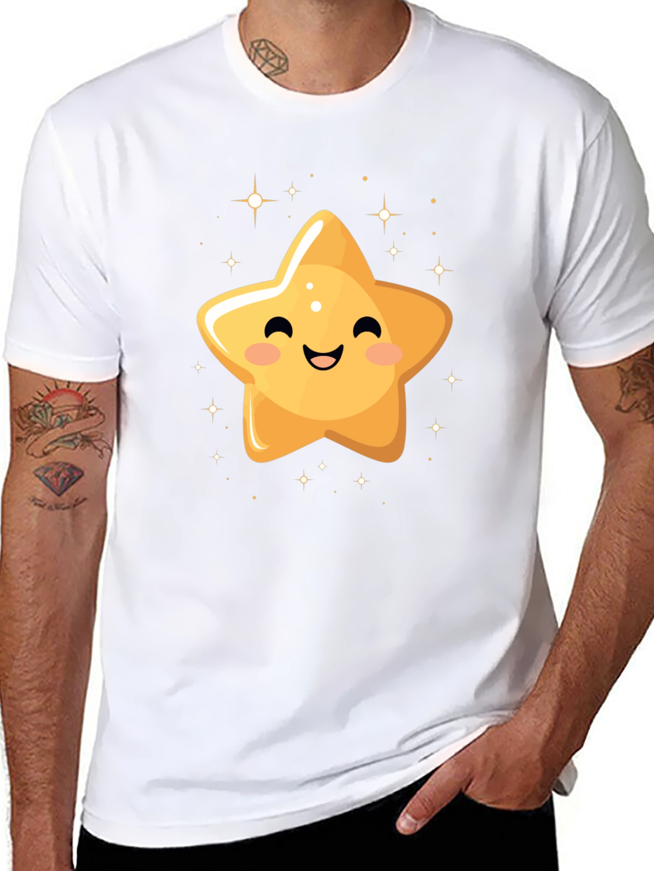 Black Cute Smiling Star Black T-Shirt view 8