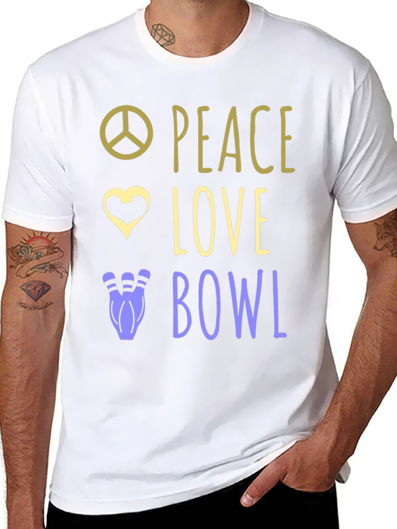 Black Peace Love Bowl T-Shirt Bowling Gift view 8