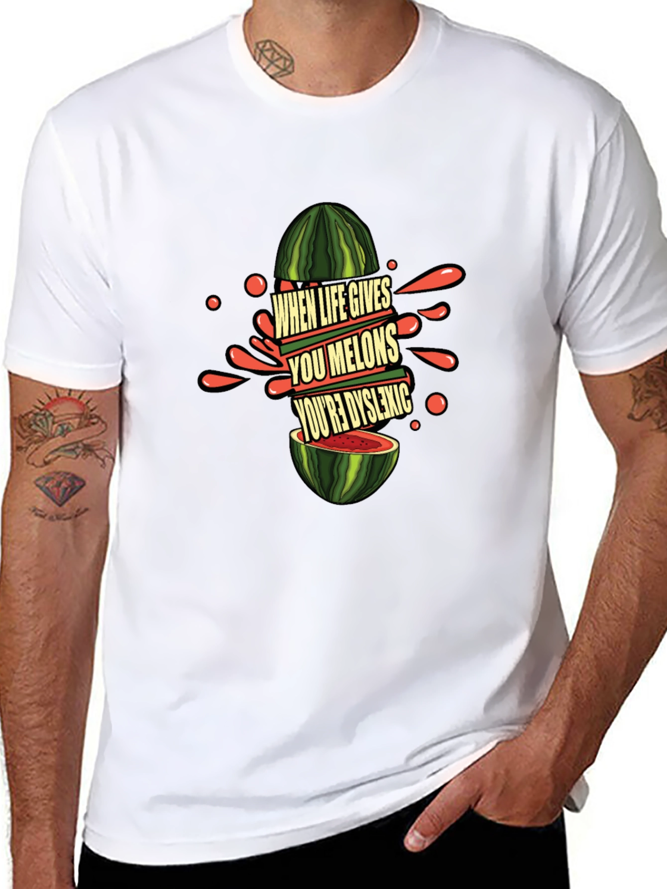 Black Funny Dyslexic Watermelon Graphic Tee view 8