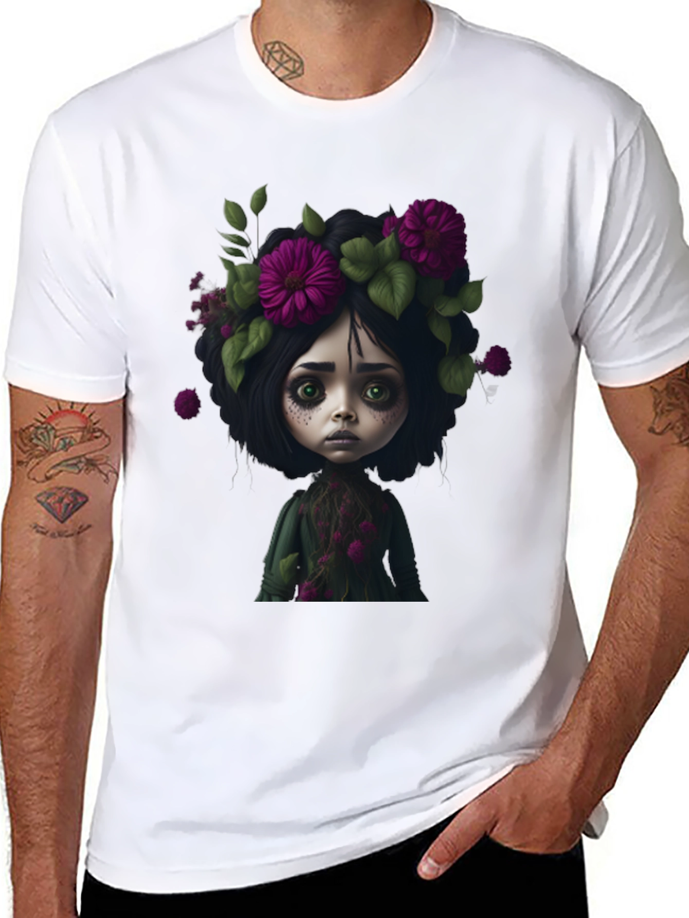 Black Floral Doll Graphic Black T-Shirt view 8