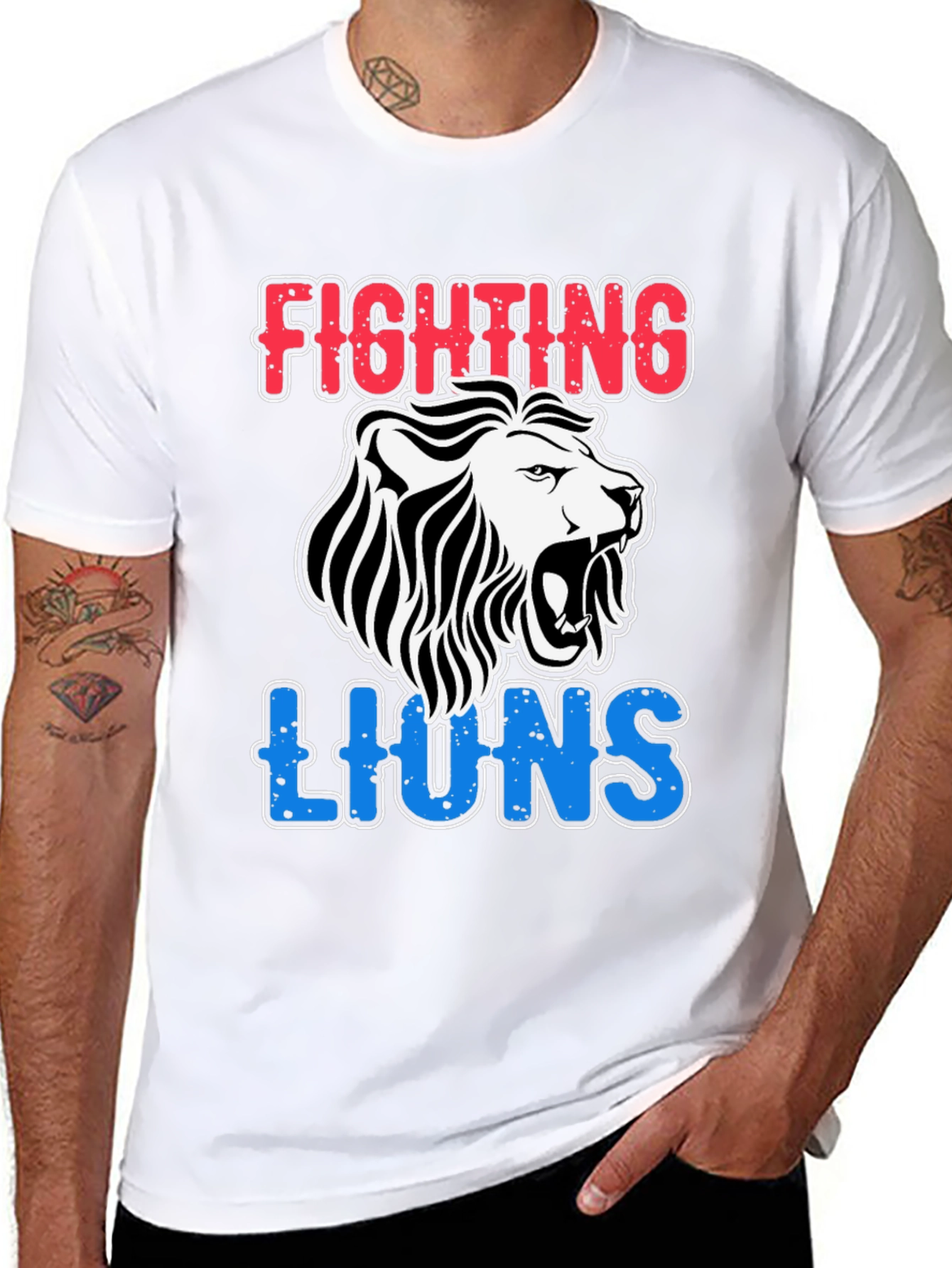 Black Fighting Lions Graphic T-Shirt - Black view 8