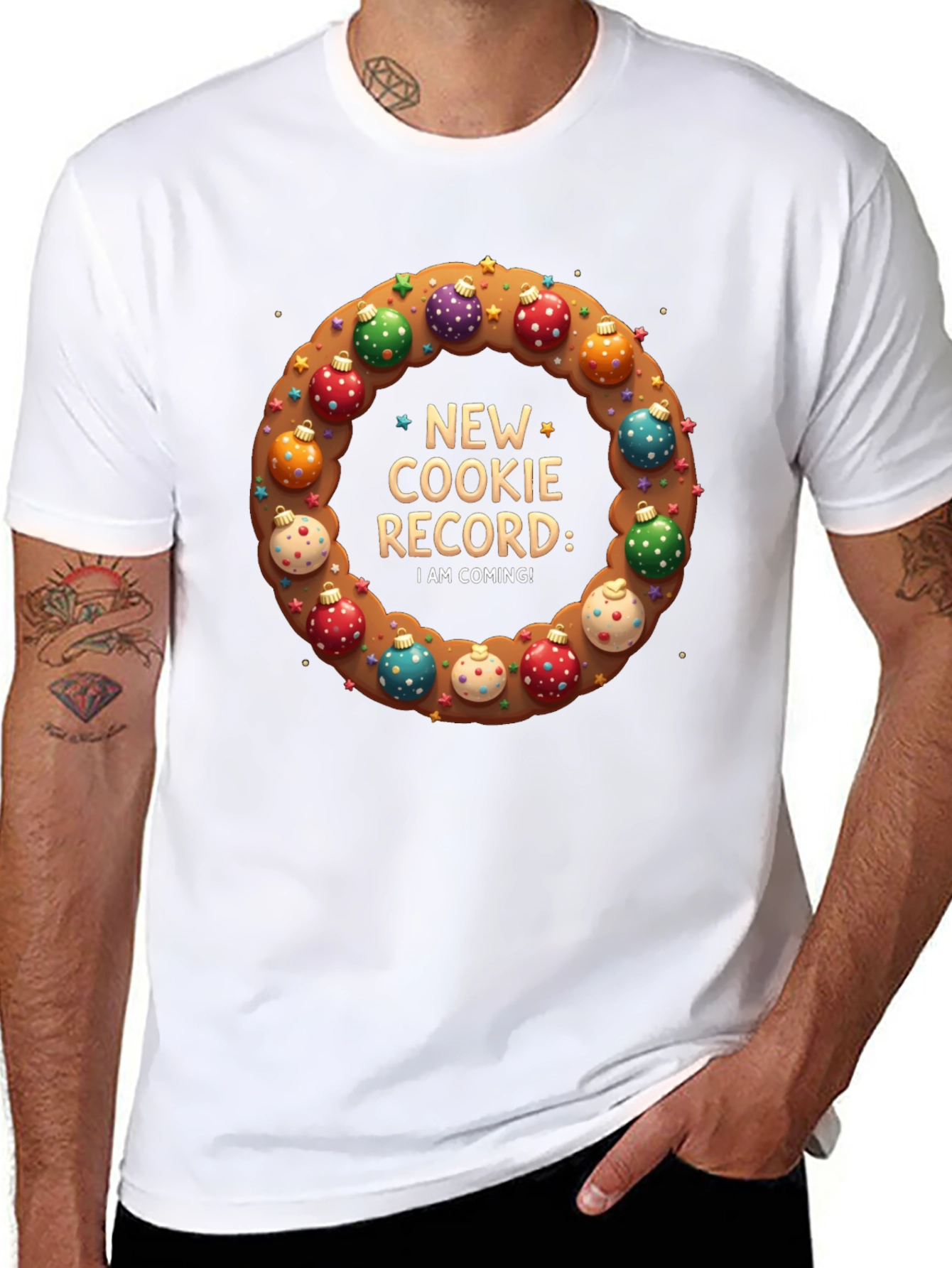 Black Cookie Record T-Shirt Festive Holiday Apparel view 8