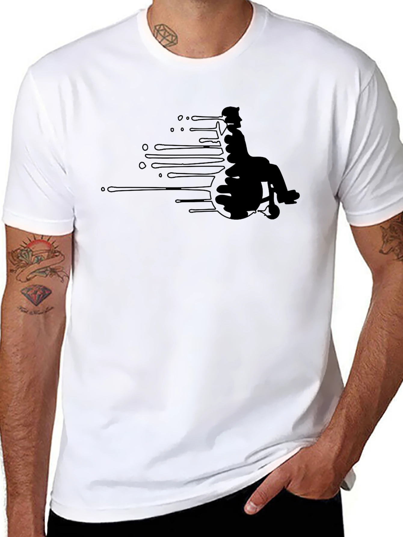Black Wheelchair Silhouette Graphic Tee - Black Cotton T-Shirt view 8