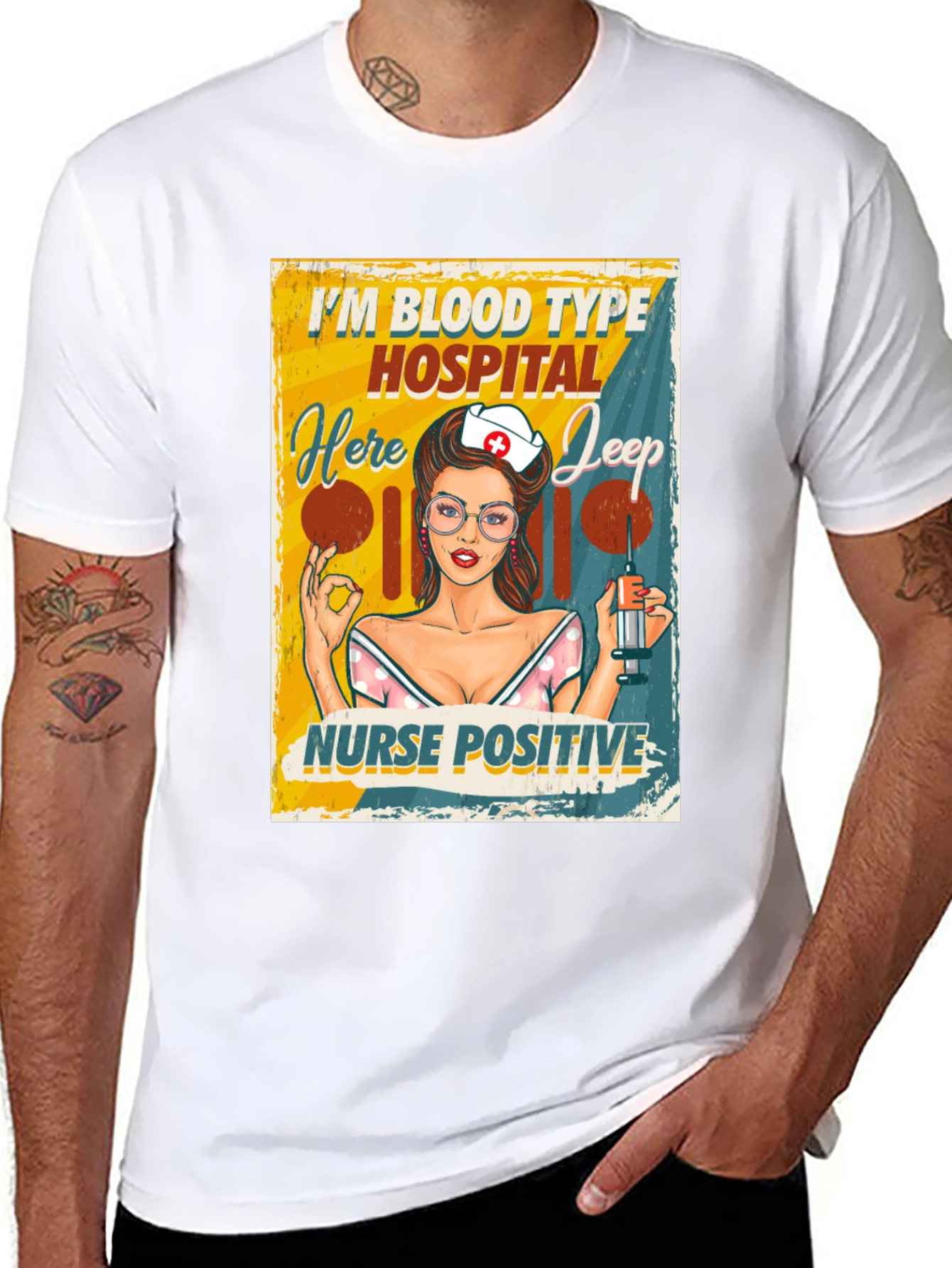 Black Nurse Positive T-Shirt - Blood Type Hospital Jeep view 8