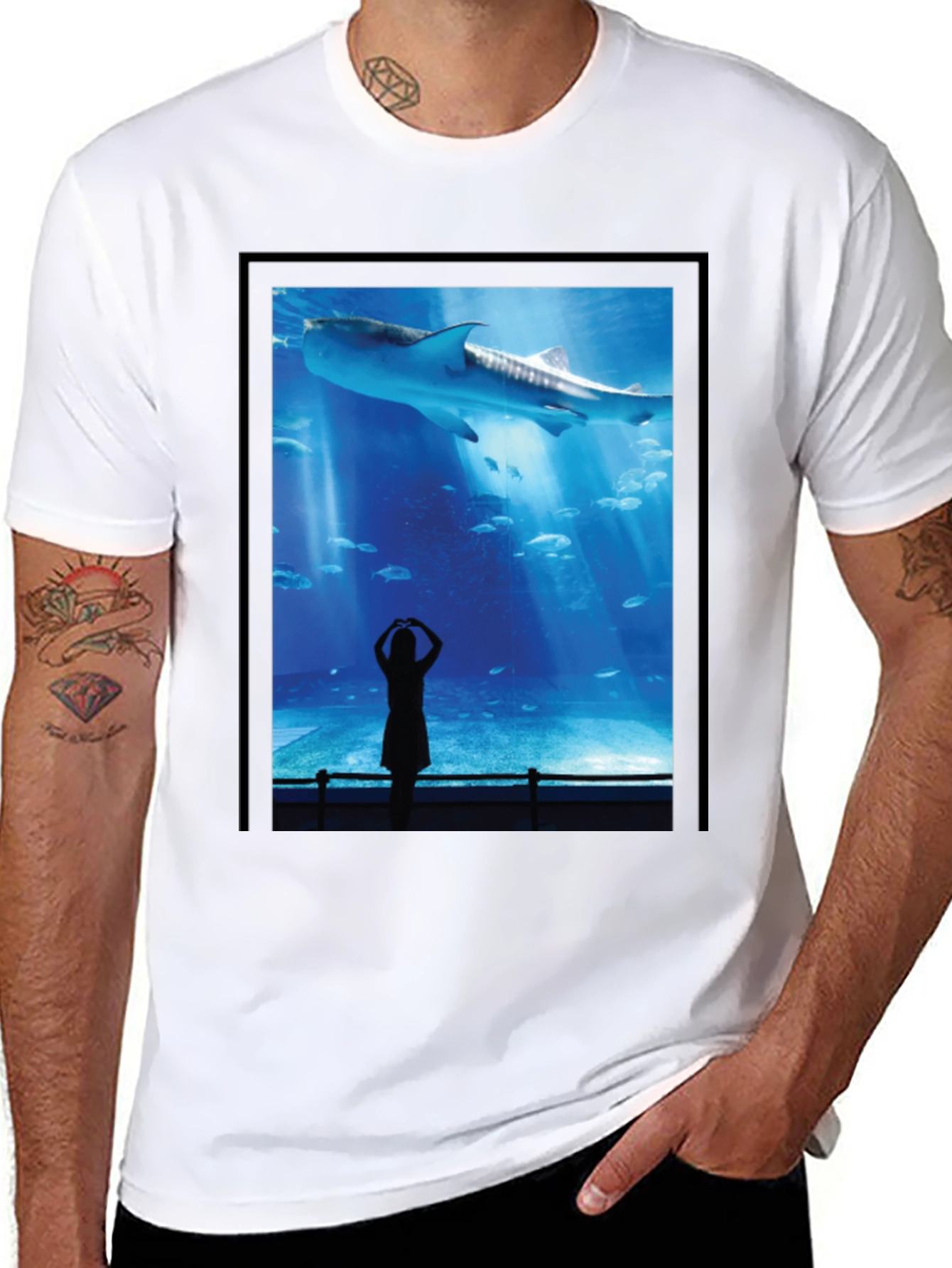 Black Aquarium Shark Graphic Tee - Black Cotton T-Shirt view 8