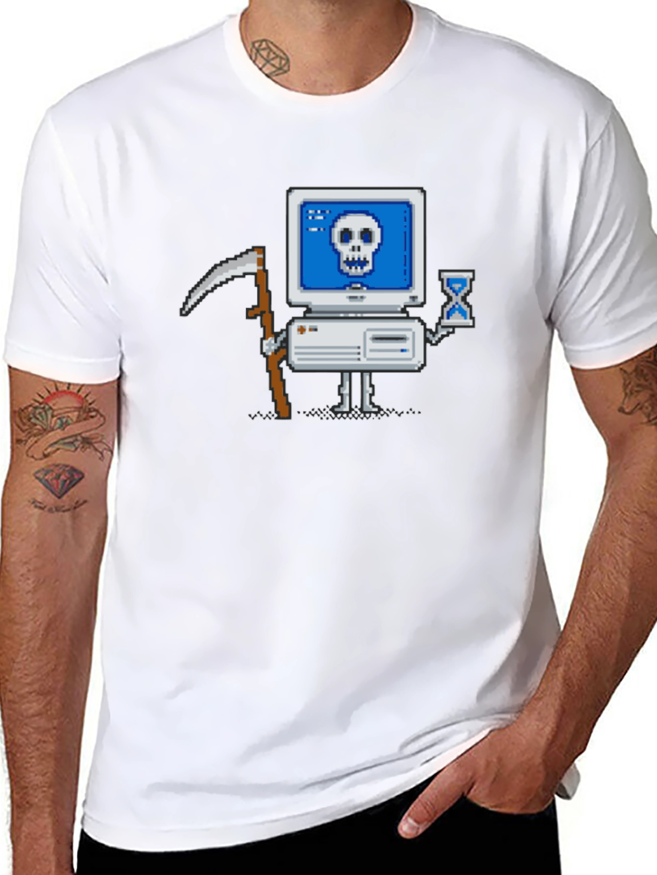 Black Pixel Grim Reaper Computer T-Shirt - Tech Humor Tee view 8
