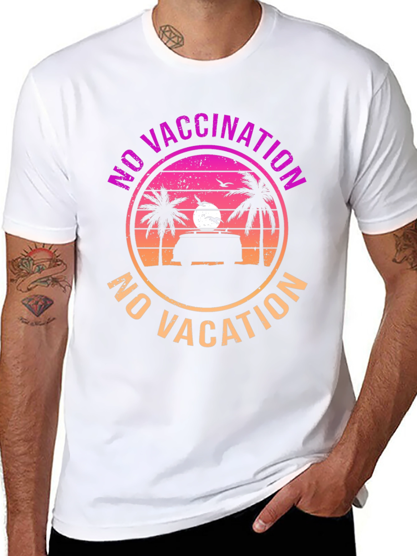 Black No Vaccination No Vacation Graphic T-Shirt view 8
