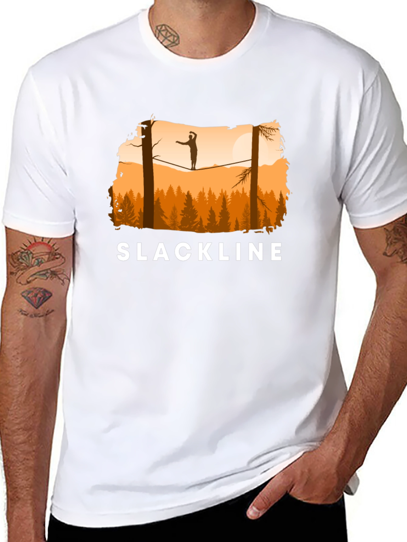 Black Slackline T-Shirt Balance in Nature view 8