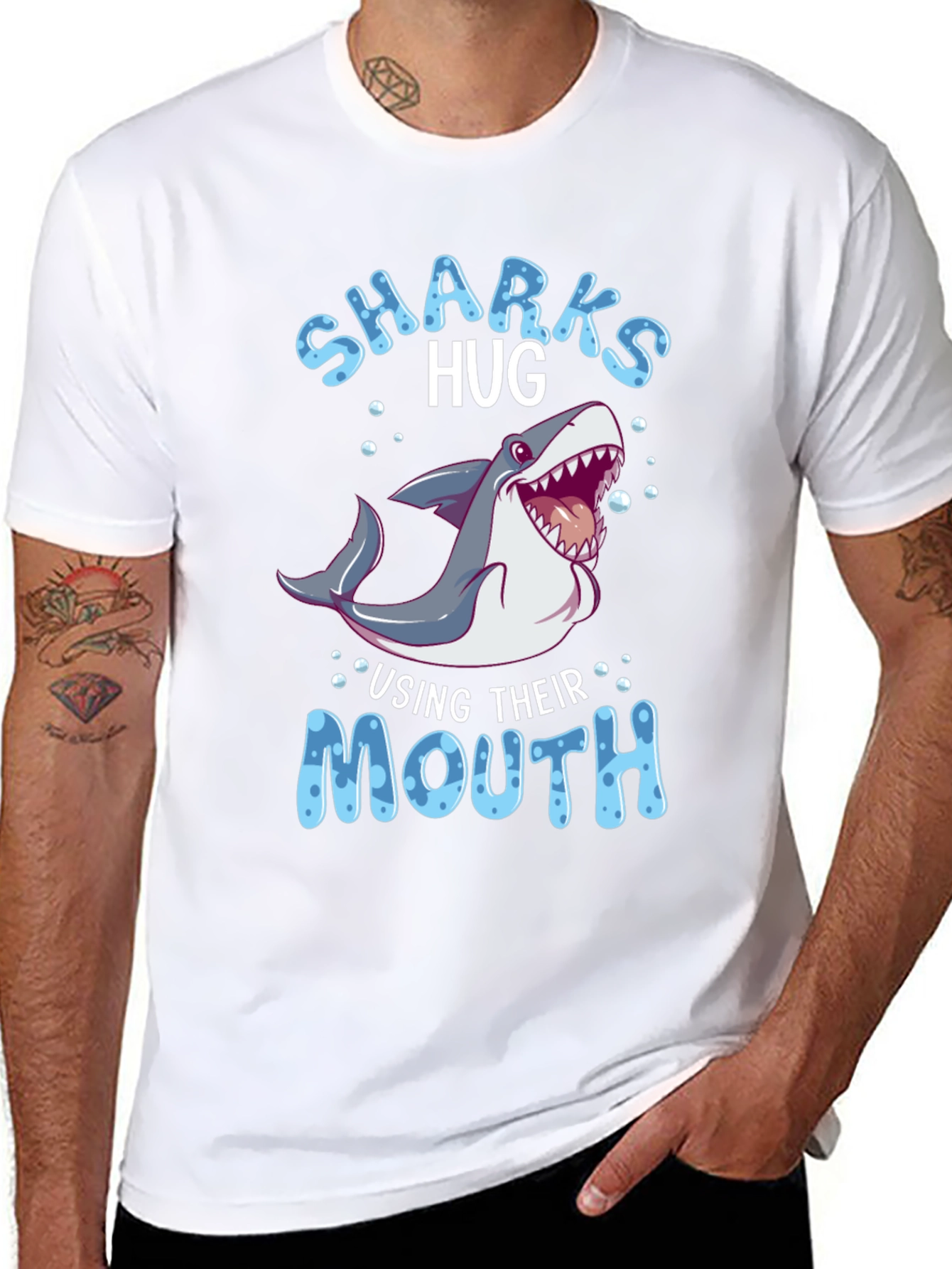 Black Sharks Hug Using Their Mouth T-Shirt - Funny Animal Tee view 8