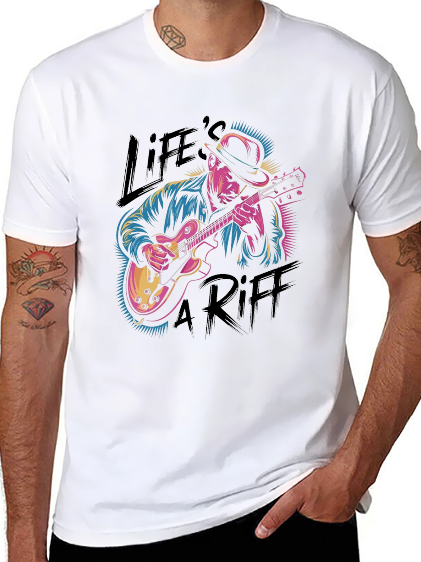Black Life's A Riff Graphic T-Shirt - Blues Guitar Player Tee view 8