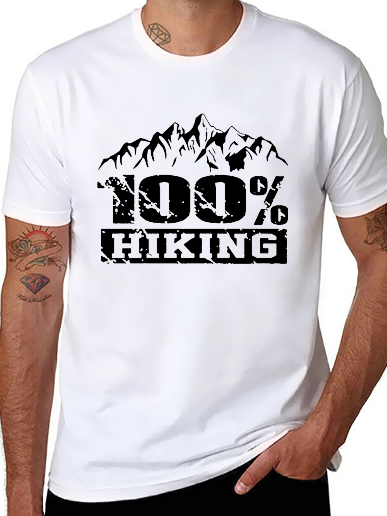 Black 100% Hiking Graphic Tee - Black Mountain Design view 8