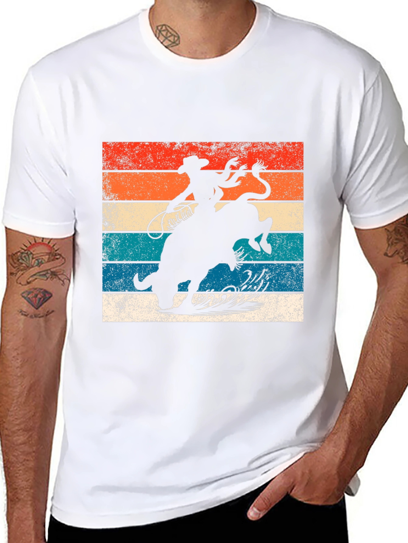Black Retro Rodeo T-Shirt - Cowboy Riding Bull Design view 8