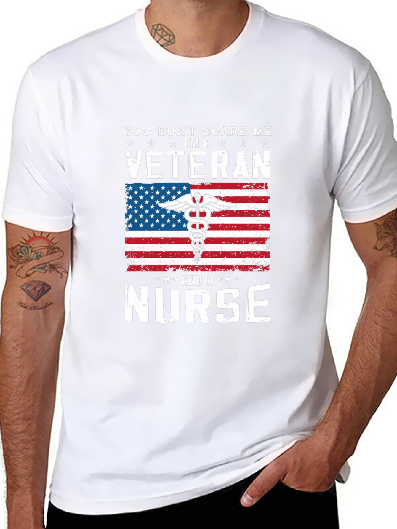 Black Veteran Nurse T-Shirt - Patriotic American Flag Design view 8