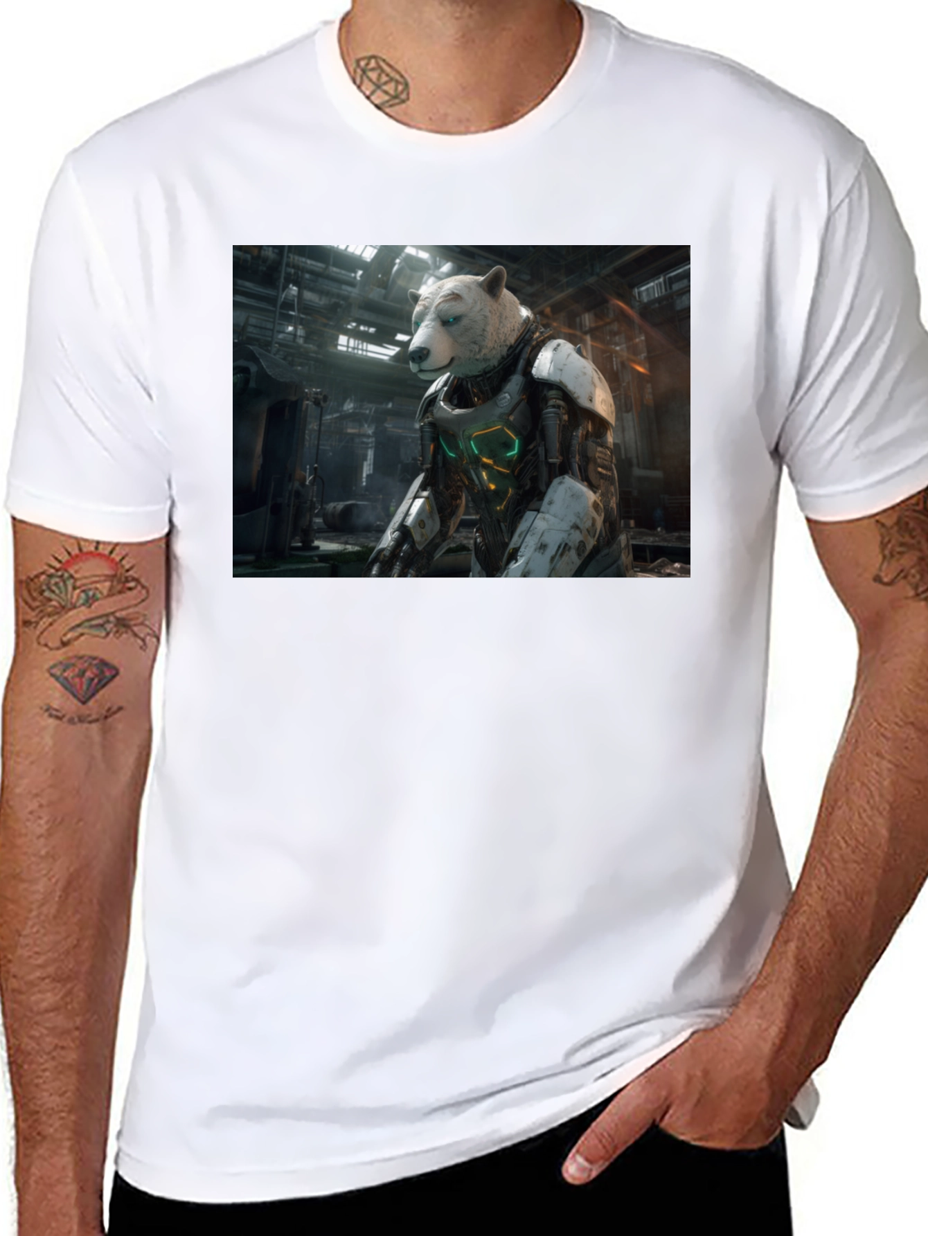 Black Sci-Fi Bear Robot T-Shirt view 8