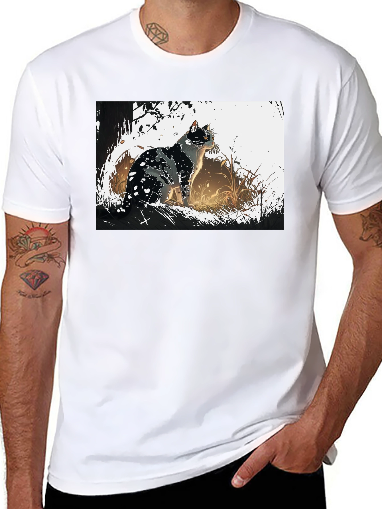 Black Cat Graphic Tee - Black Cotton T-Shirt view 8