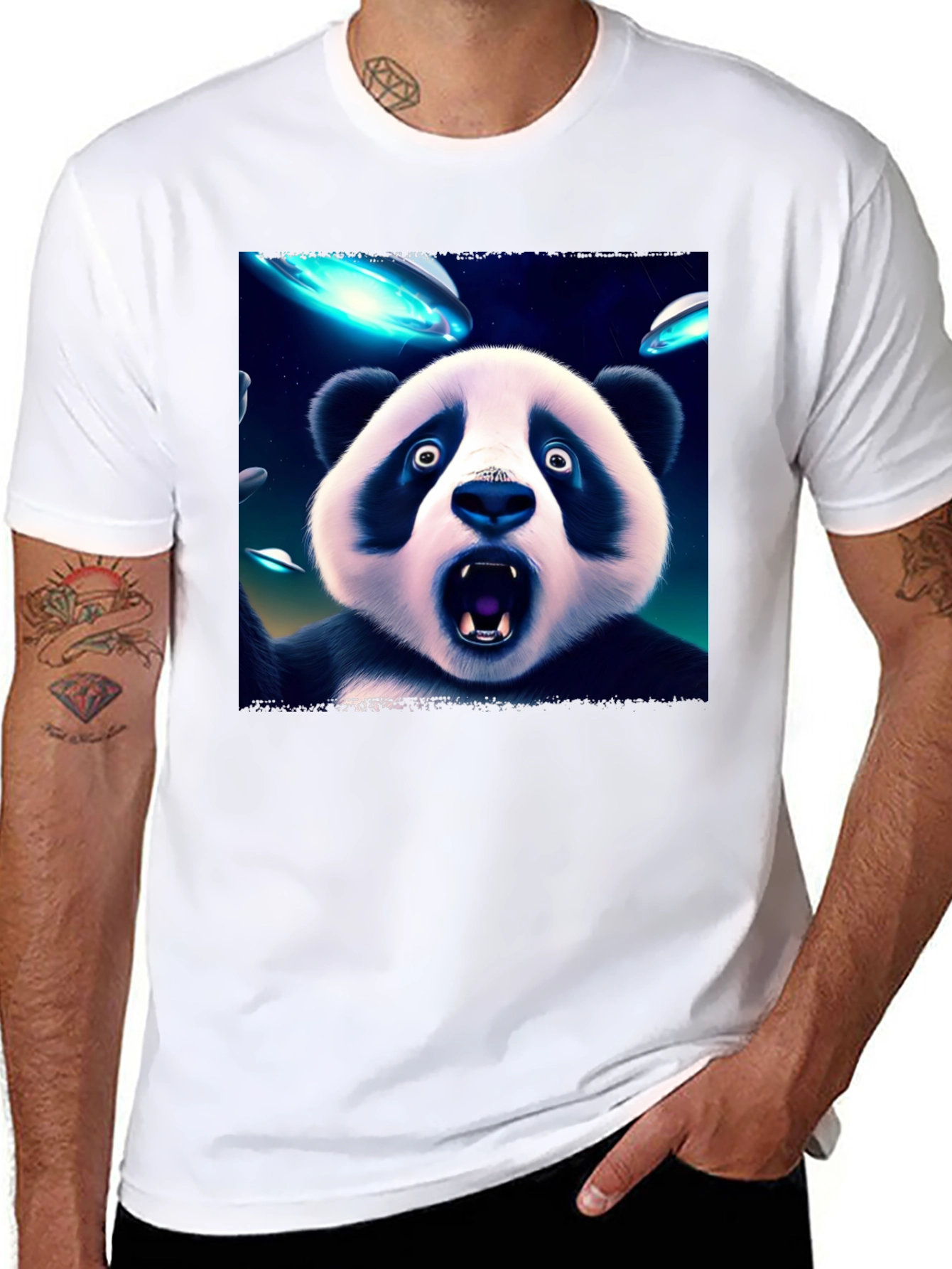 Black UFO Panda Graphic Tee - Black Cotton Blend T-Shirt view 8