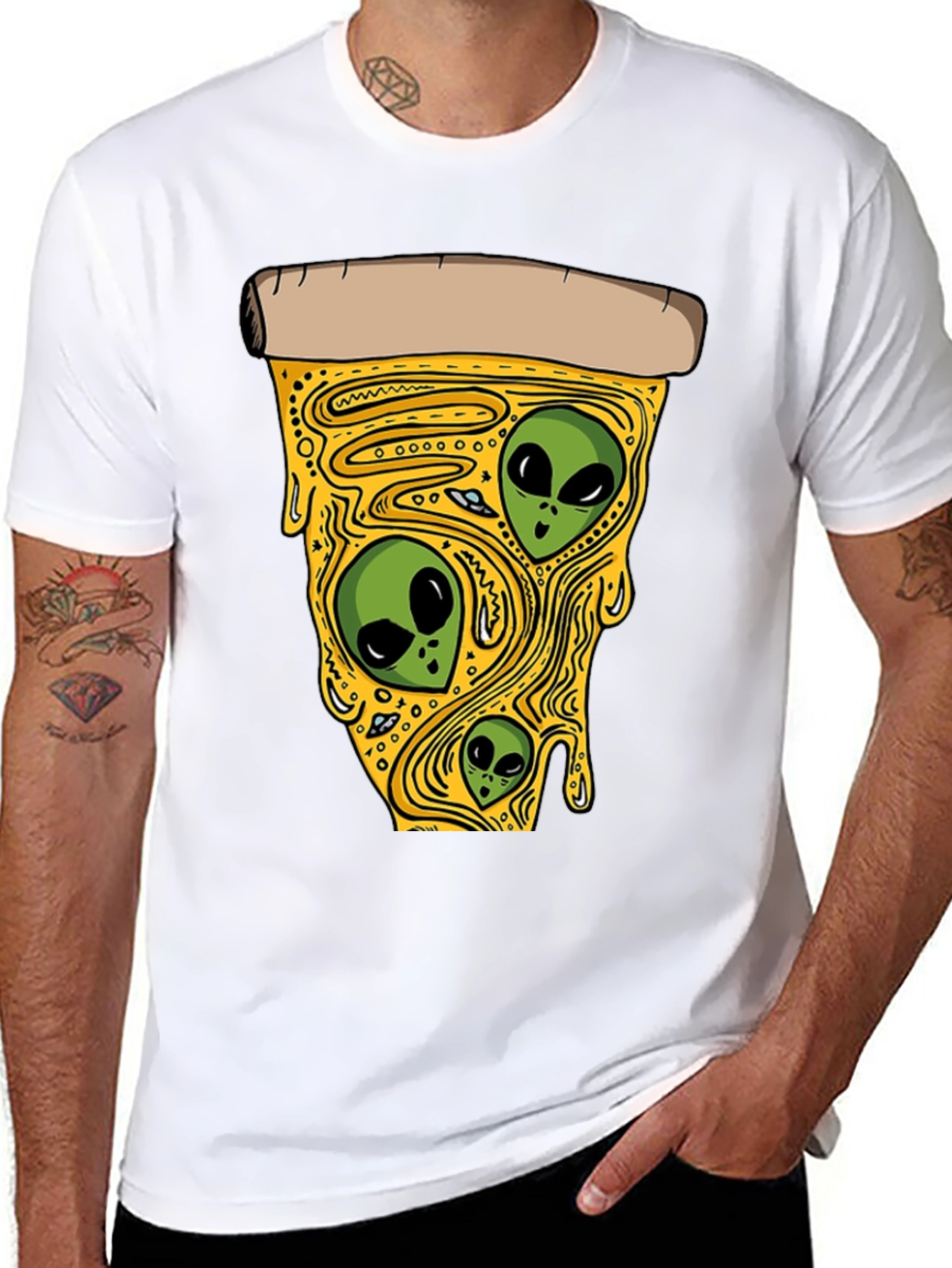 Black Alien Pizza Graphic T-Shirt view 8