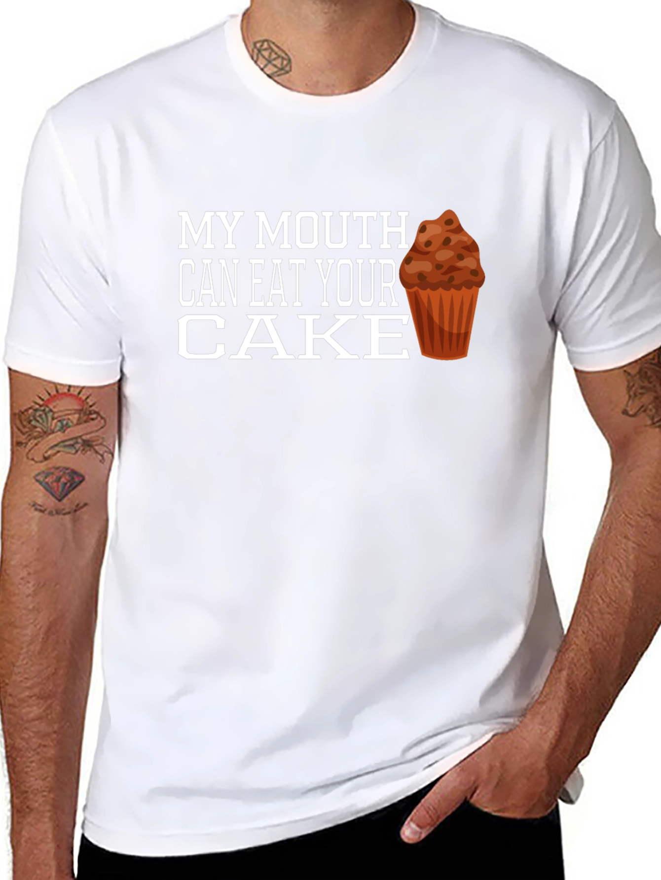 Black Funny Cake T-Shirt - My Mouth Can Eat Your Cake view 8