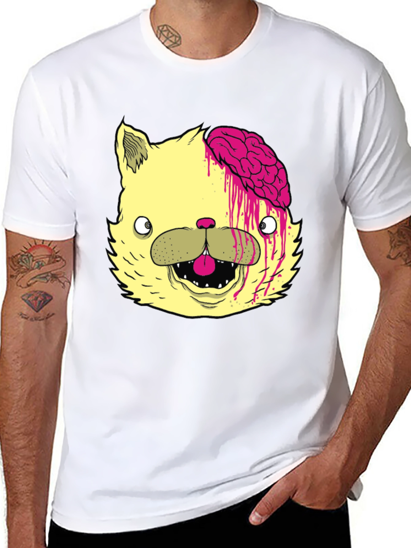 Black Zombie Cat Brains Graphic Tee - Mens view 8