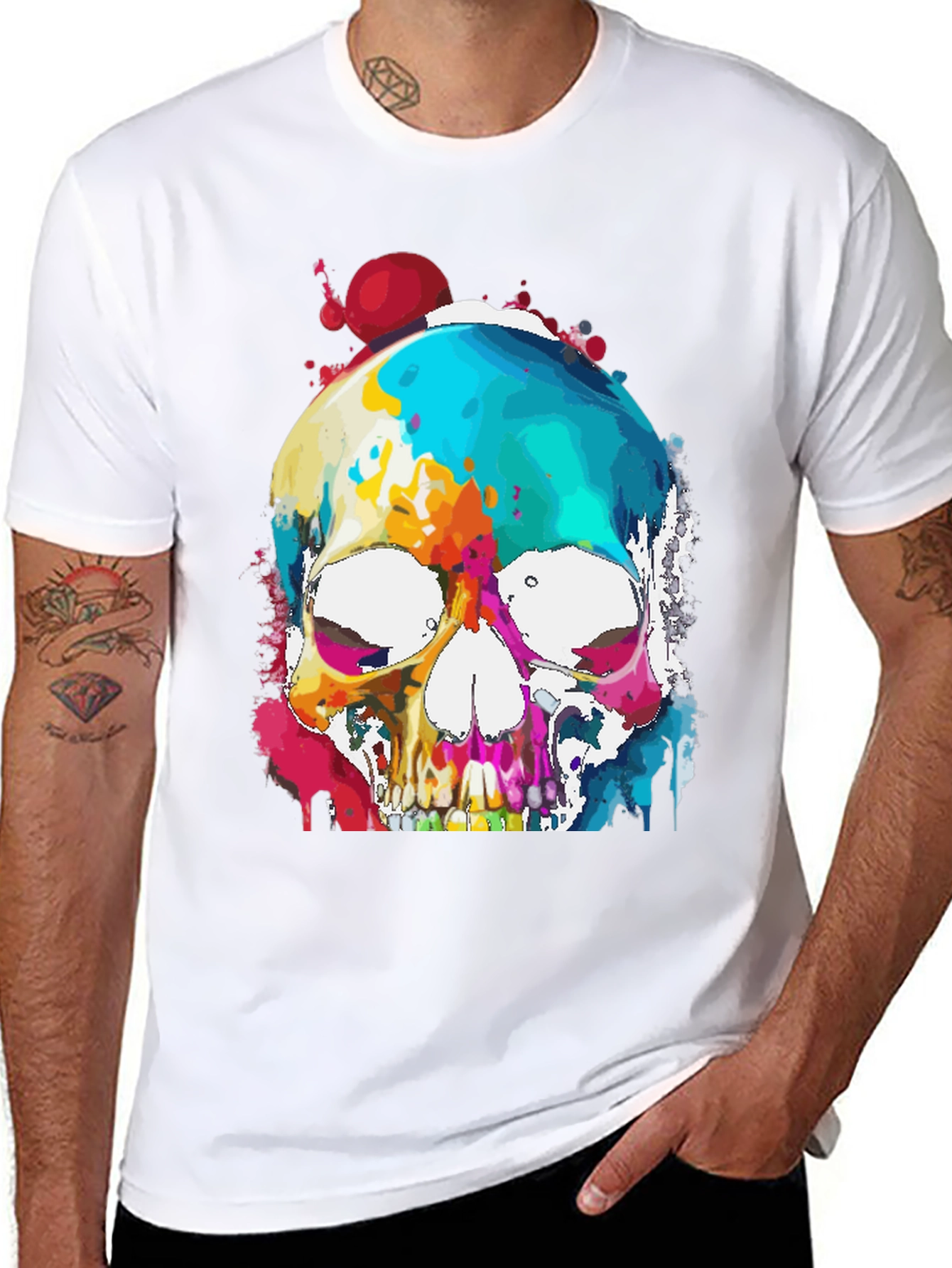 Black Colorful Skull Graphic Tee - Men's Black T-Shirt view 8
