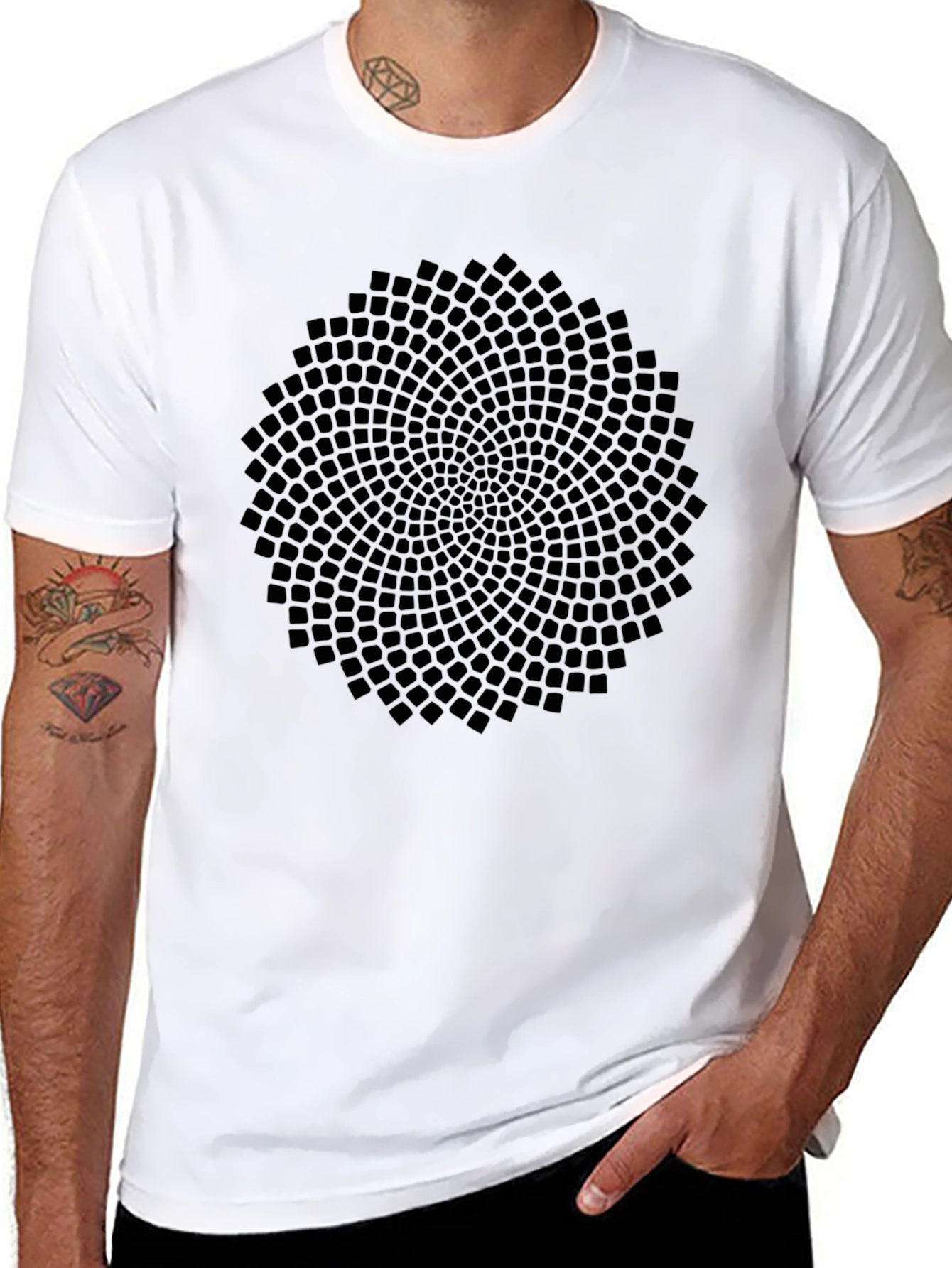Black Geometric Pattern Black T-Shirt view 8