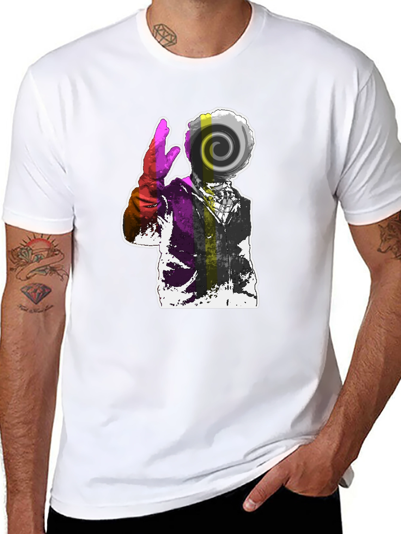 Black Abstract Swirl Graphic Tee - Men's Black T-Shirt view 8