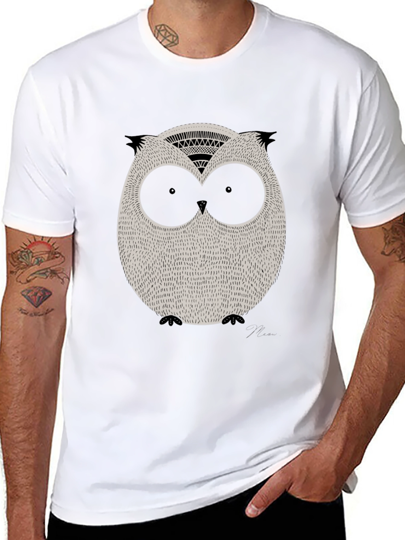 Cool Owl Graphic Print Black Tee - 8