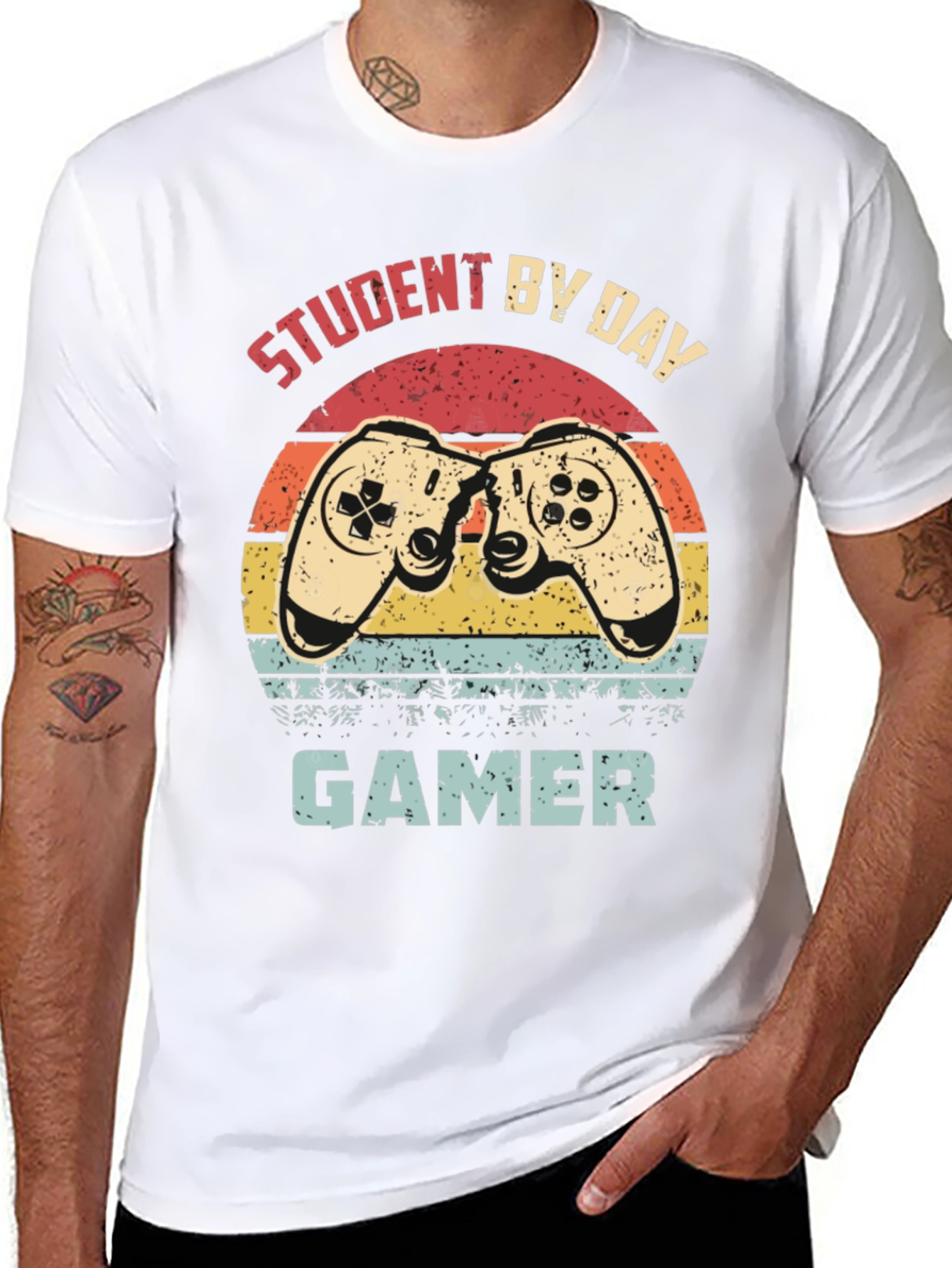 Black Student by Day Gamer T-Shirt - Retro Design view 8