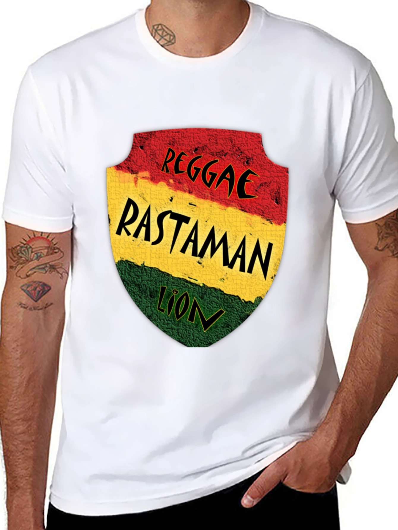 Black Reggae Rastaman Lion Graphic T-Shirt - Black view 8